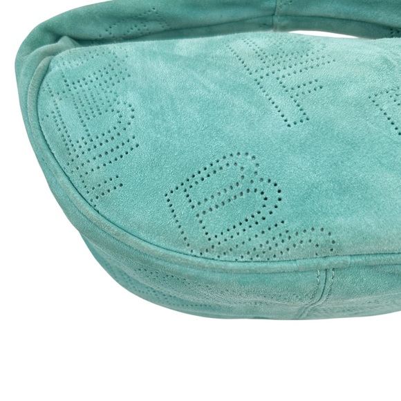 BY FAR Baby Cush Bag - Teal Perforated Suede Leather Chain Strap Shoulder Bag - Picture 5 of 13